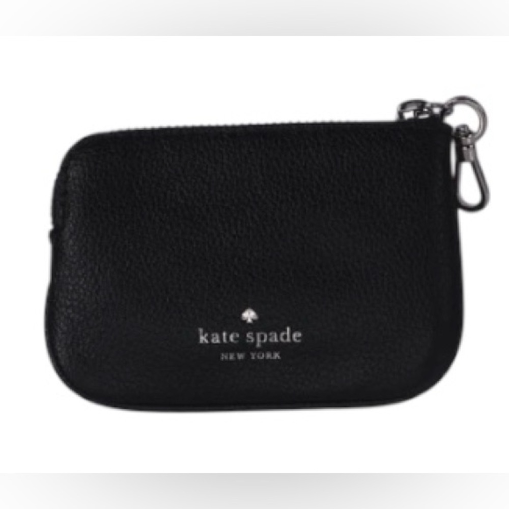 kate spade Black Pebbled Leather Key Pouch with Gold Hardware
